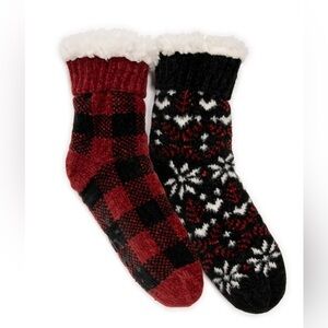 Muk Luks Cabin Cozy  Red and Black Winter Socks 2 Pack NWT